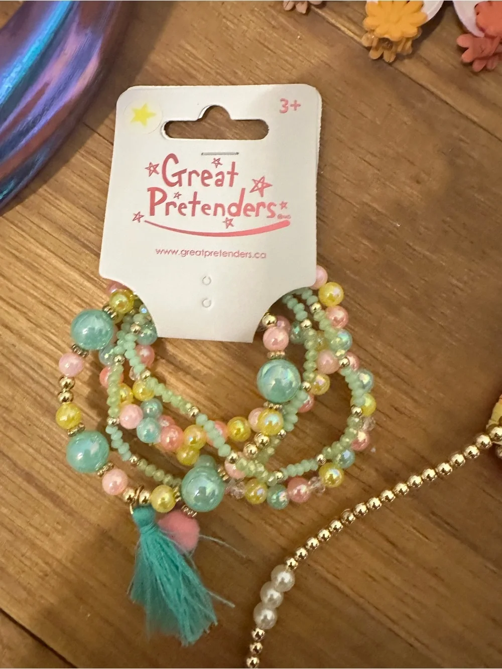 Little Girls bundle Beaded Necklace & Iridescent Headbands Set